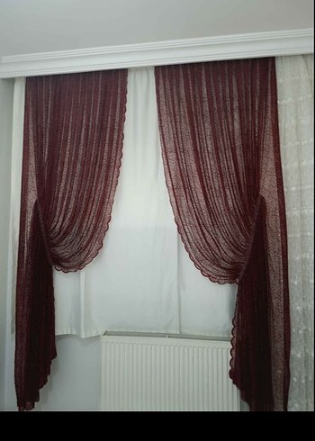Bordo Nakışlı Tül Perde - Görsel 2