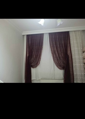Bordo Nakışlı Tül Perde - Görsel 5
