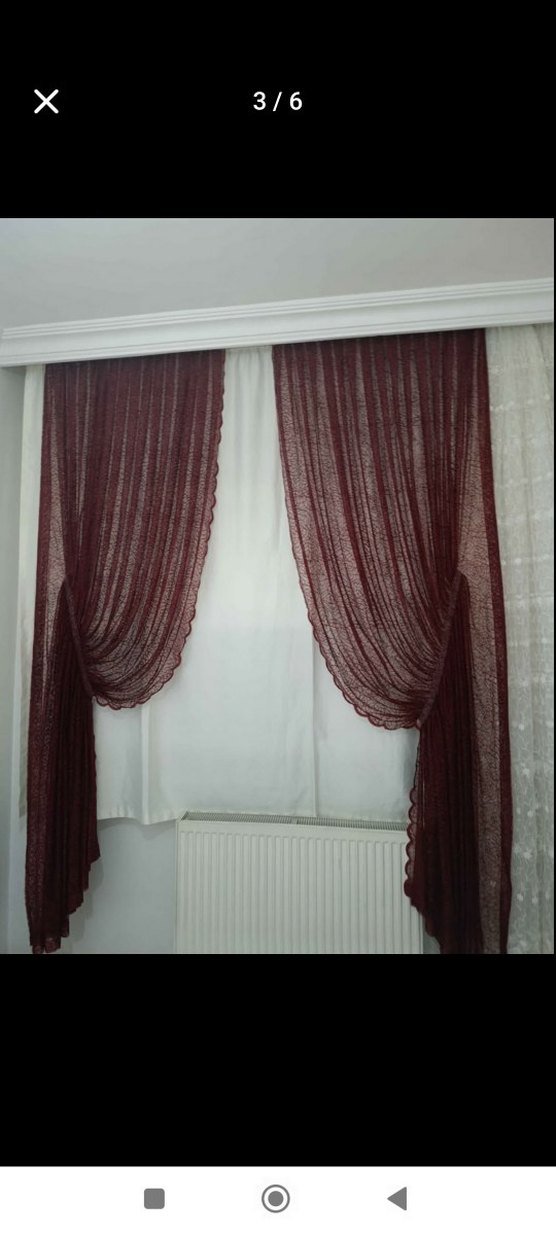 Bordo Nakışlı Tül Perde - Görsel 2