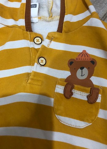 Kapüşonlu Sarı Çizgili Erkek Sweatshirt - Görsel 2