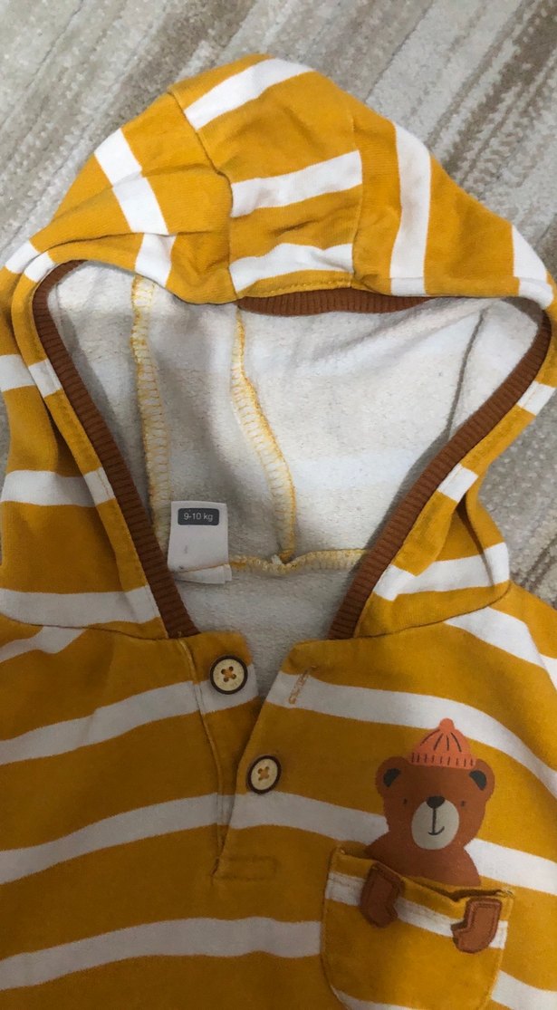 Kapüşonlu Sarı Çizgili Erkek Sweatshirt - Görsel 3