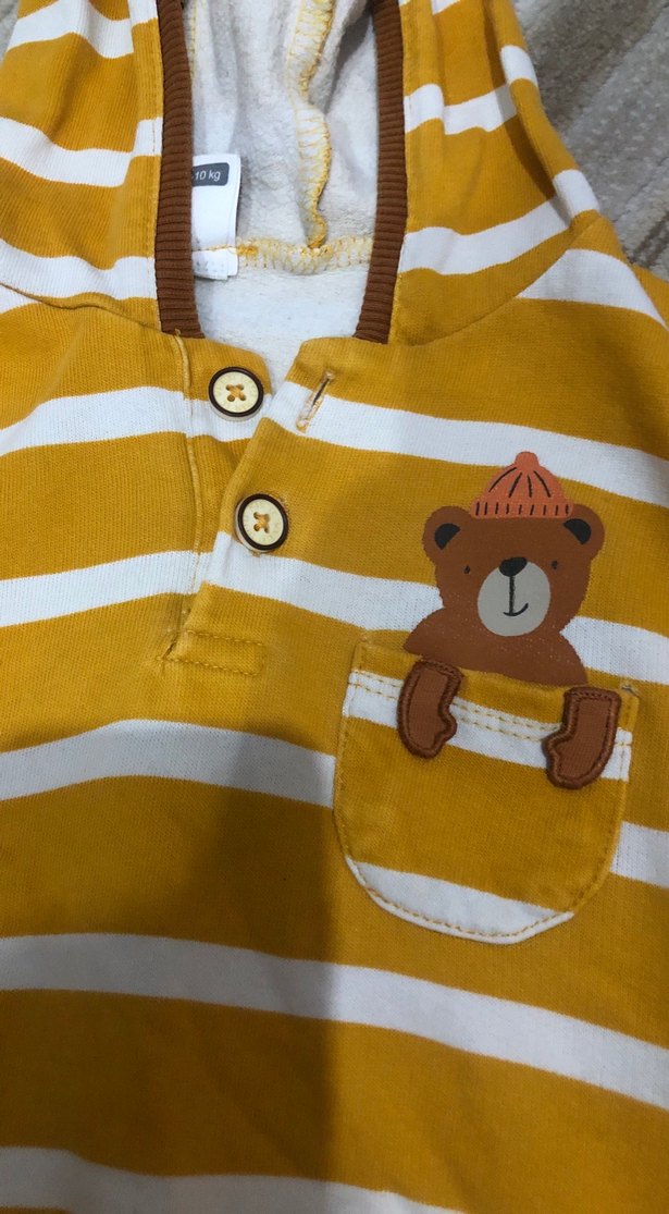 Kapüşonlu Sarı Çizgili Erkek Sweatshirt - Görsel 2