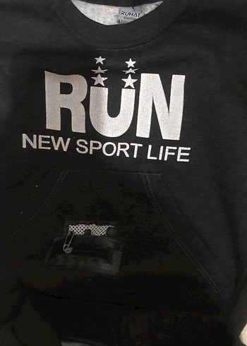 Siyah Bebek Eşofman Takımı, Uzun Kollu, Velcro - Görsel 2