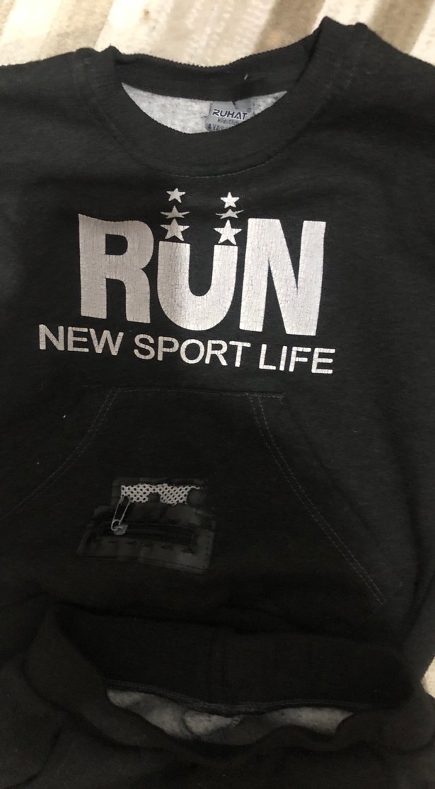 Siyah Bebek Eşofman Takımı, Uzun Kollu, Velcro - Görsel 2