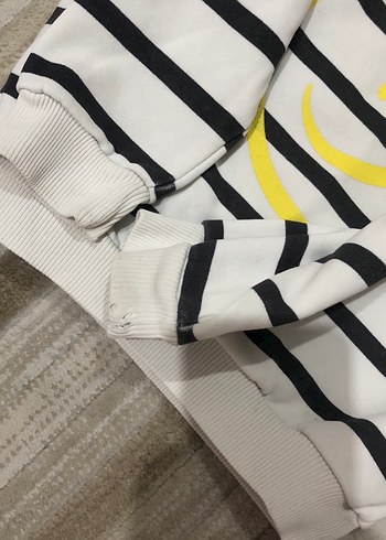 Çizgili Gri Beyaz Erkek Çocuk Sweatshirt - Görsel 3