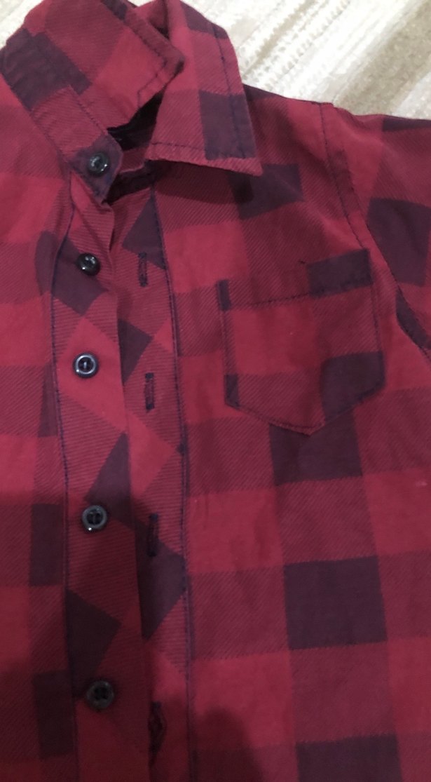Koyu Kırmızı Ekose Erkek Çocuk Kısa Kollu Gömlek - Görsel 2