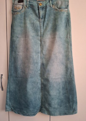Yeşil Turkuaz Midi Denim Etek