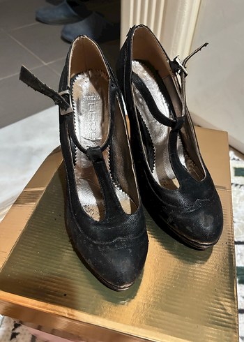 Siyah Vintage Platform Topuklu Kadın Ayakkabı - Görsel 3