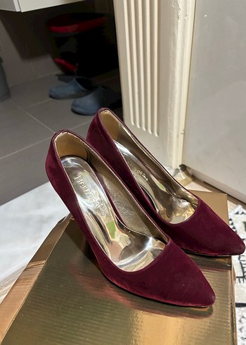 Bordo Süet Tokalı Stiletto - Görsel 2