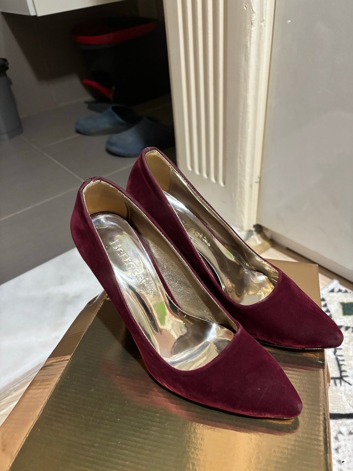 Bordo Süet Tokalı Stiletto - Görsel 2