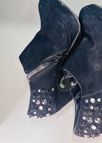 Sivri Topuklu Siyah Süet Punk Bot - Görsel 2