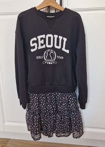 Kız Çocuk Siyah Baskılı Uzun Kollu Elbise - Görsel 2