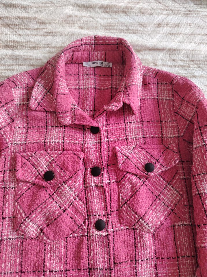 Düğmeli Pembe Uzun Kollu Kadın Gömlek - Görsel 2