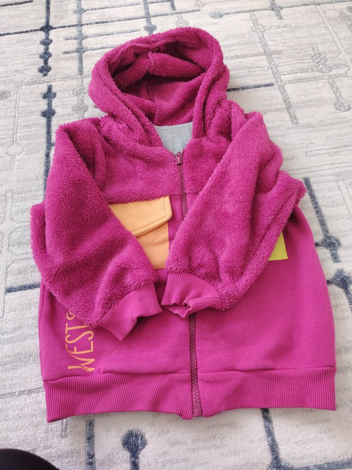 Kız Çocuk Kapüşonlu Fermuarlı Sweatshirt - Görsel 3