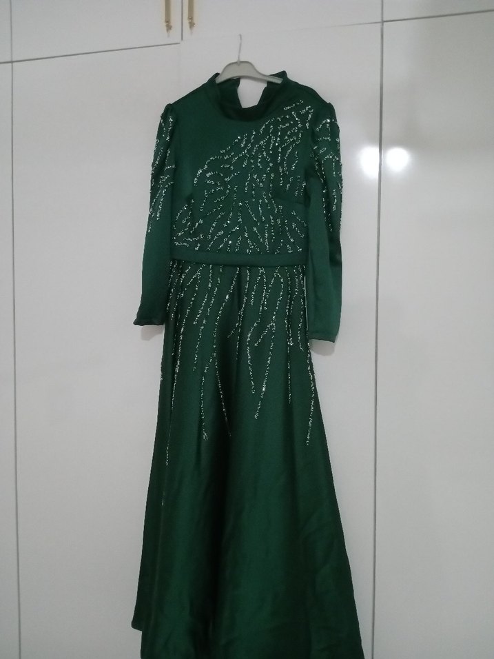 Uzun Kollu İşlemeli  Abiye - Görsel 3