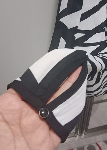 s Beden siyah Renk Zebra Desenli Siyah Gri Uzun Kollu Gömlek