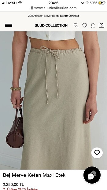 Suud Collection Suud merve bej keten etek