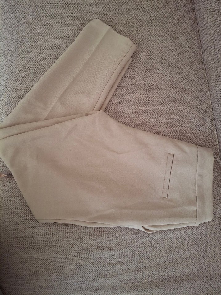 Bej Kadın Kumaş Pantolon Midi Boy - Görsel 2