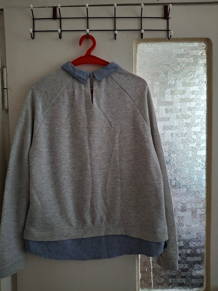 Gri Kadın Denim Yakalı bluz - Görsel 2