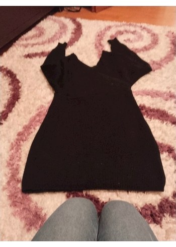 Siyah V Yaka Örgü Kadın Kazak - Görsel 3