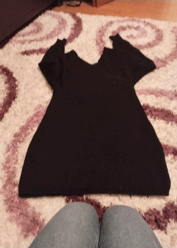 Siyah V Yaka Örgü Kadın Kazak - Görsel 6