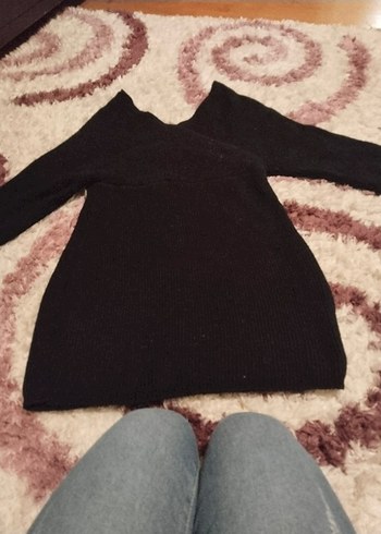 Siyah V Yaka Örgü Kadın Kazak - Görsel 4