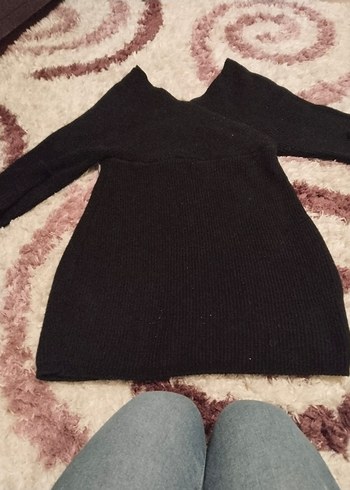 Siyah V Yaka Örgü Kadın Kazak - Görsel 5