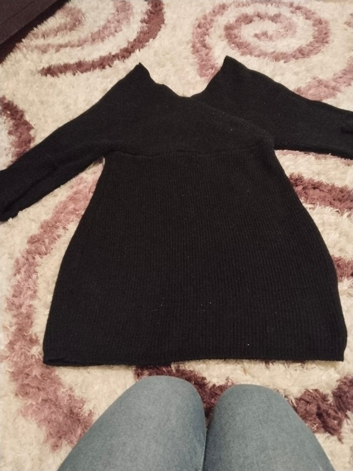 Siyah V Yaka Örgü Kadın Kazak - Görsel 5