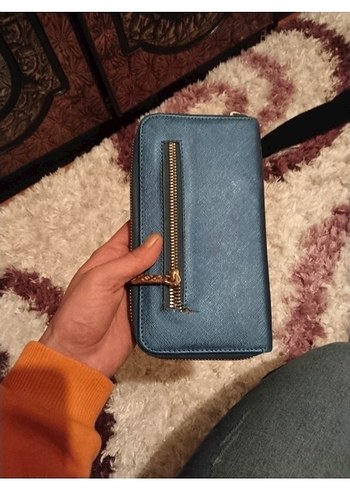 Mavi Deri Kadın cuzdan  Çanta - Görsel 2