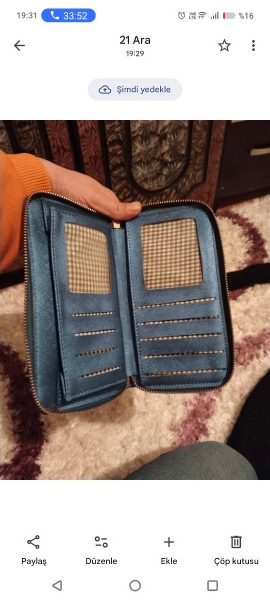 Mavi Deri Kadın cuzdan  Çanta - Görsel 3