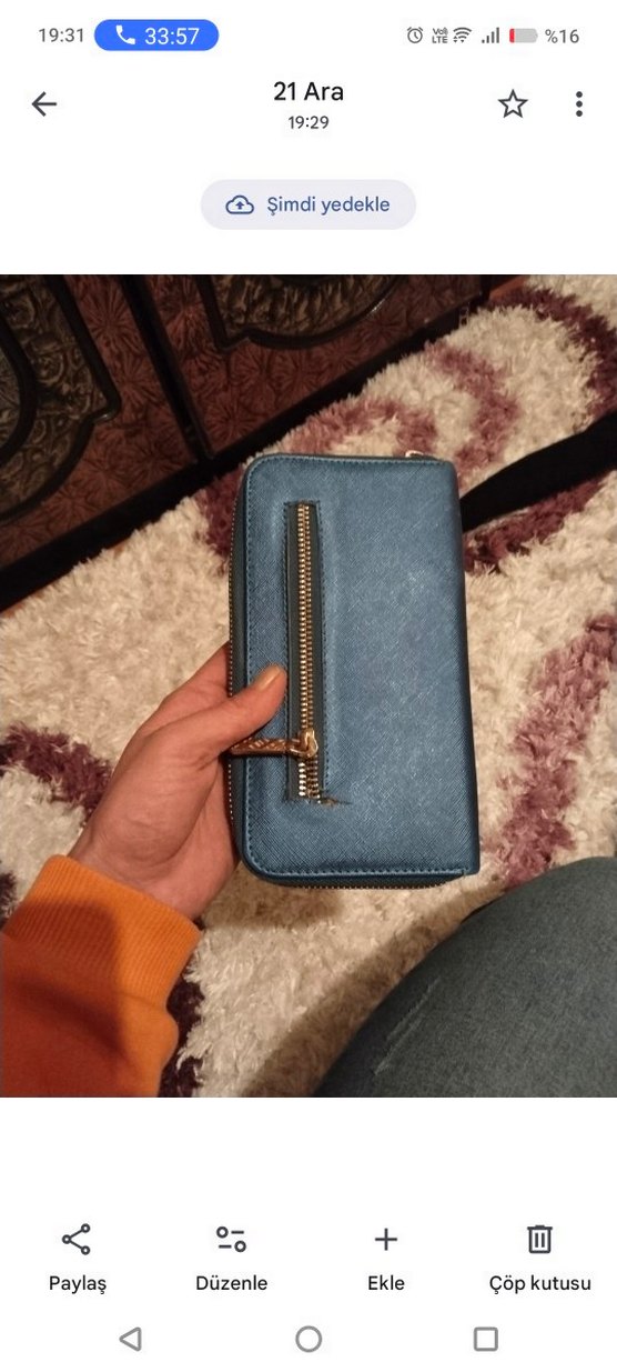 Mavi Deri Kadın cuzdan  Çanta - Görsel 2