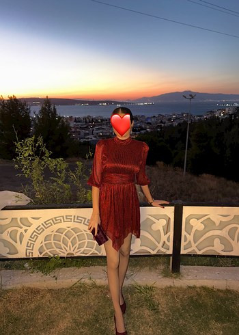 Bordo Midi kısa abiye gece mezuniyet elbisesi