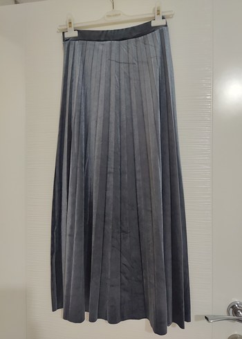 Zara Gri Pilili Uzun Denim Etek
