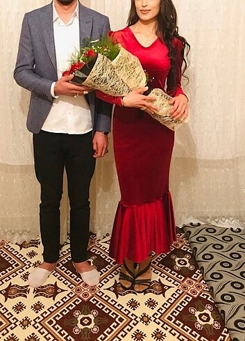 Balık model kadife sade ve zarif elbise