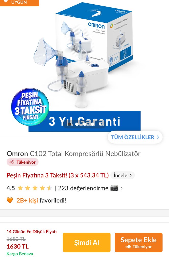 Omron C102 Total Beyaz Kompresörlü Nebulizatör - Görsel 4