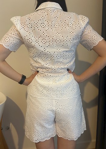 Dantel İşlemeli Beyaz Kısa Kollu Gömlek Şort - Görsel 3