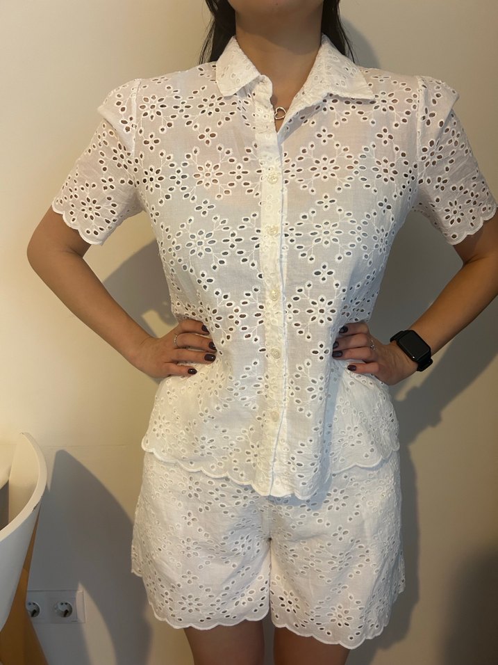 Dantel İşlemeli Beyaz Kısa Kollu Gömlek Şort - Görsel 2