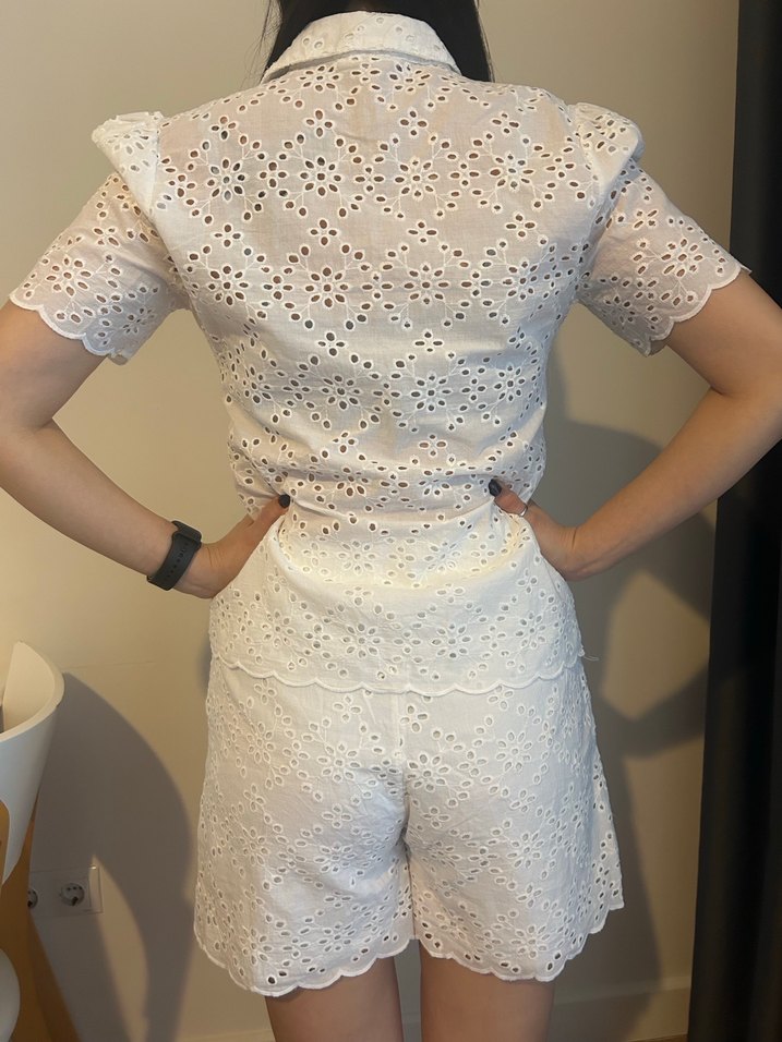 Dantel İşlemeli Beyaz Kısa Kollu Gömlek Şort - Görsel 3