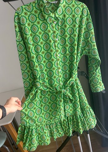 Yeşil Bohem Uzun Kollu Mini Elbise - Görsel 5