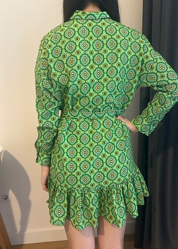 Yeşil Bohem Uzun Kollu Mini Elbise - Görsel 3