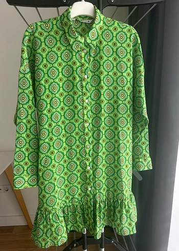 Yeşil Bohem Uzun Kollu Mini Elbise - Görsel 4