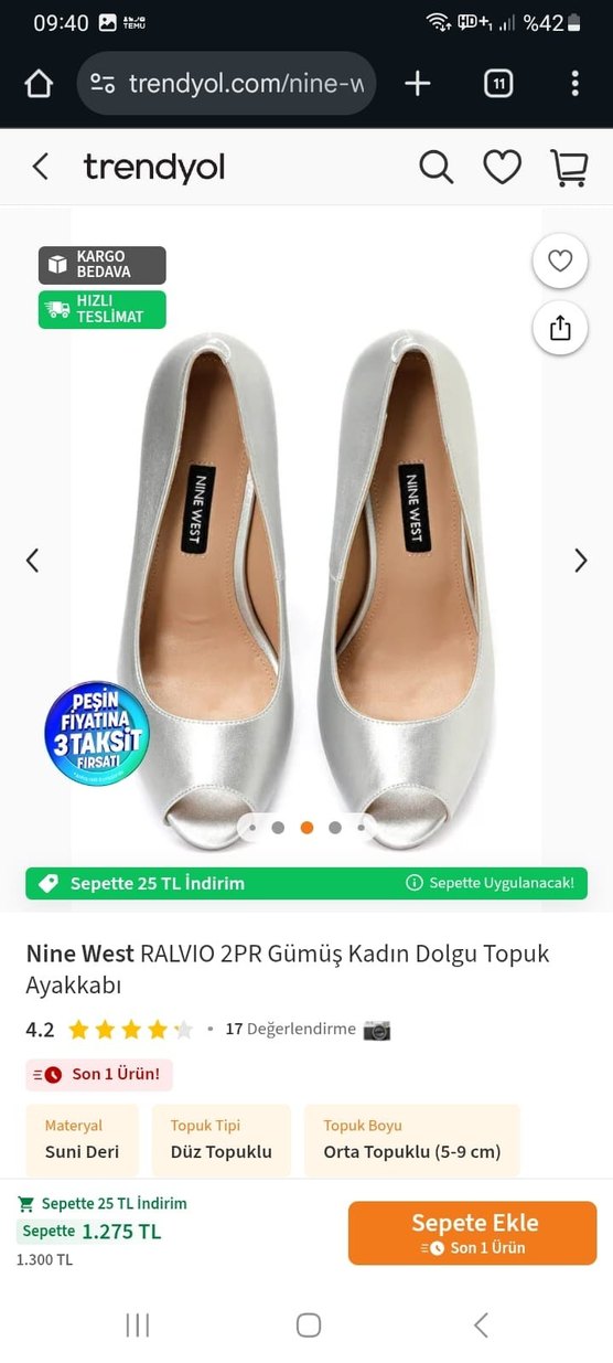 nine West abiye topuklu ayakkabı sıfır urun 37 numaradır. - Görsel 3