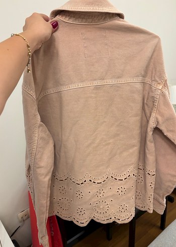 s Beden ten rengi Renk Zara Nakışlı toz pembe kot Kadın Ceket small