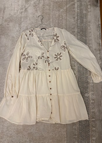 Zara Nakışlı Beyaz Mini Bohem Elbise S beden
