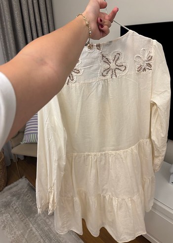 Zara Zara Nakışlı Beyaz Mini Bohem Elbise S beden