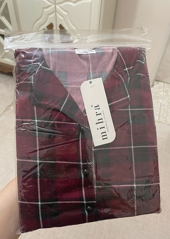 Penti Bordo ekoseli Kısa Kollu Kadın lüx pijama takımı