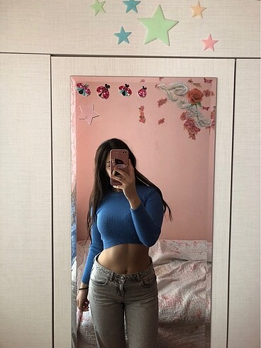 m Beden mavi basic crop body