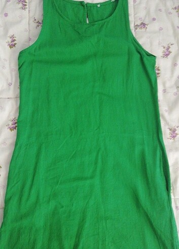 Yeşil keten elbise 