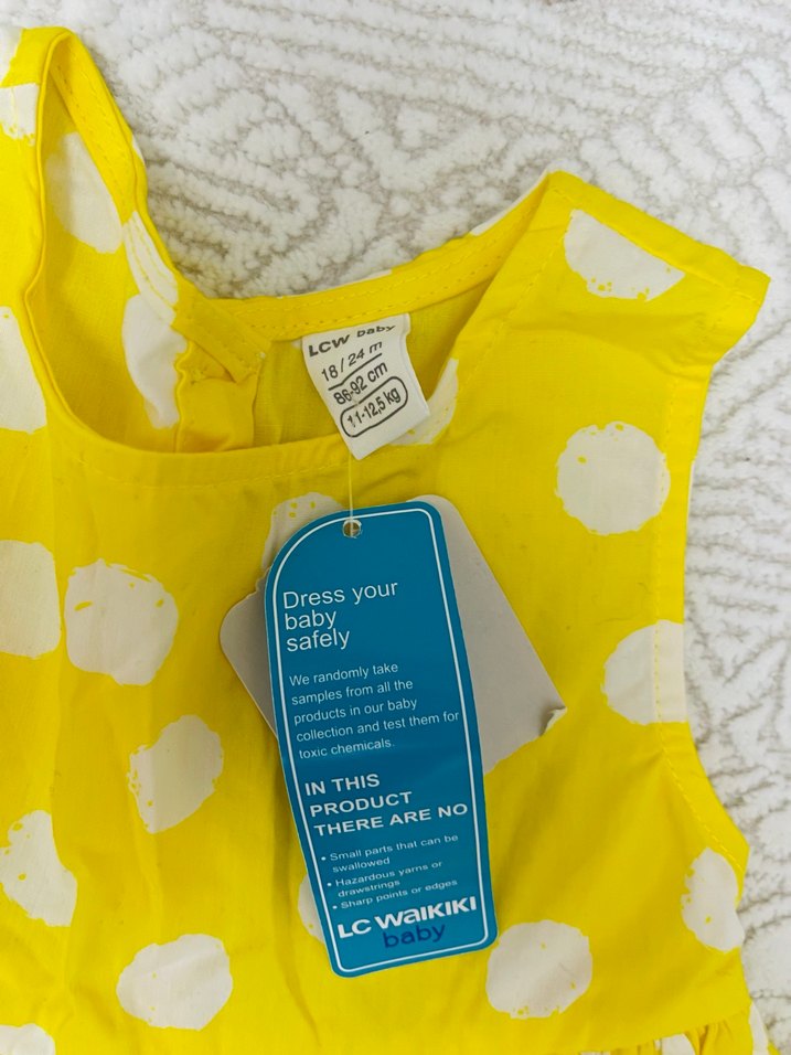 Kız bebek Puantiyeli Sarı Kolsuz Elbise - Görsel 2