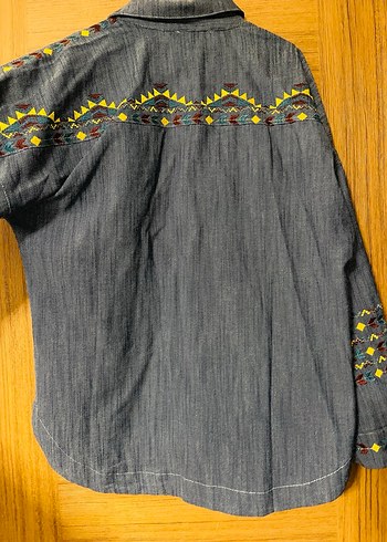 Nakışlı Bohem Kadın Kot Gömlek - Görsel 4